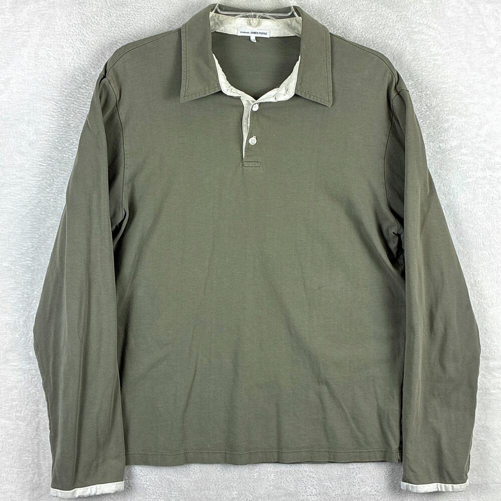 Standard James Perse Rugby Polo Shirt Mens 1 (S) Slate Green Sueded Jersey USA